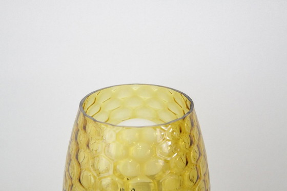 Image 1 of Tafellamp messing glazen kap kelkvorm bruin jaren 80 J Vintage