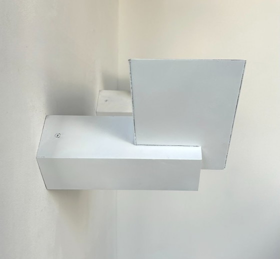 Image 1 of Coppia di applique geometriche vintage, bianco opaco, Francia 1970