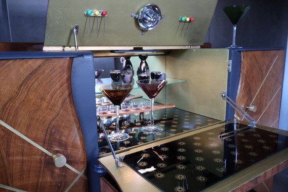 Image 1 of Mobile bar Art Déco vintage, restaurato con cura, antracite e noce