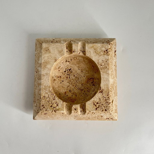 Cerri Nestore Travertine Ashtray / Paper Pocket – Italy, 1970s