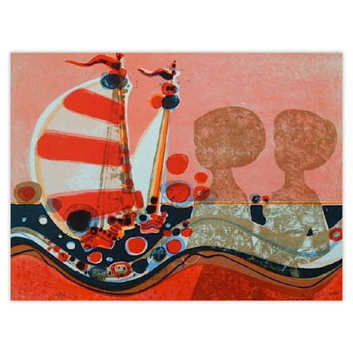 Frédéric Menguy signierte Lithographie 1975 – Les Angéliques – Ombres Au Voilier – lithos zeefdrukken, Paper (photo 2 of 5)