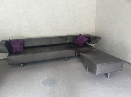 Canapé COR Design Arthe avec 2 fauteuils + repose-pieds - cuir gris