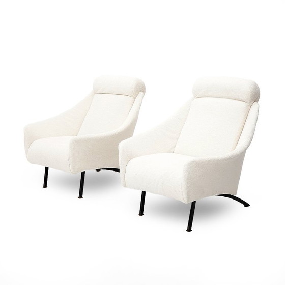 Image 1 of Pair of white bouclé armchairs, 1950s