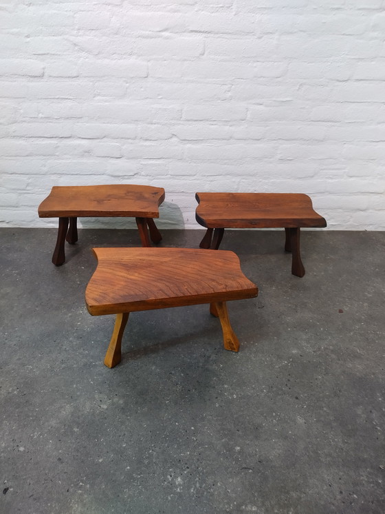 Image 1 of 3 x tables d'appoint brutalistes / tables en tronc d'arbre, années 1960