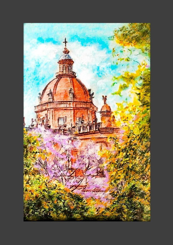Image 1 of Original pastel drawing of Jerez Cathedral. Drawing. Painting of Jerez. Picture of Jerez. Drawing of Jerez Cathedral.