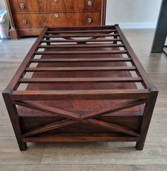 Salontafel Raffles Stijl, Antiek Look, Izgs. Met Glasplaat En 2 Lades – Wood (photo 3 of 13)