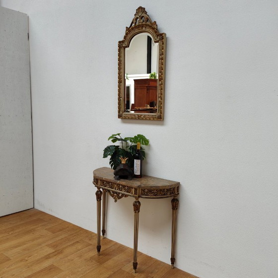 Image 1 of Mesa consola de pared, mesa auxiliar con tapa de mármol y espejo