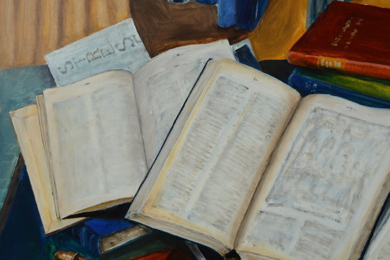 Image 1 of Peinture à l'huile de Joop Serno "Nature morte avec des livres".
