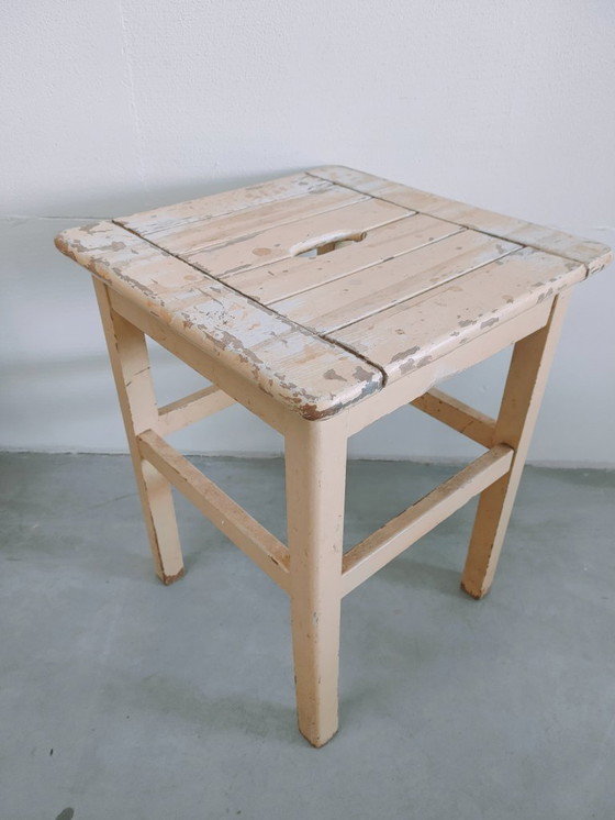 Image 1 of Brocante vintage/antique milk stool, side stool, side table (4 in stock).