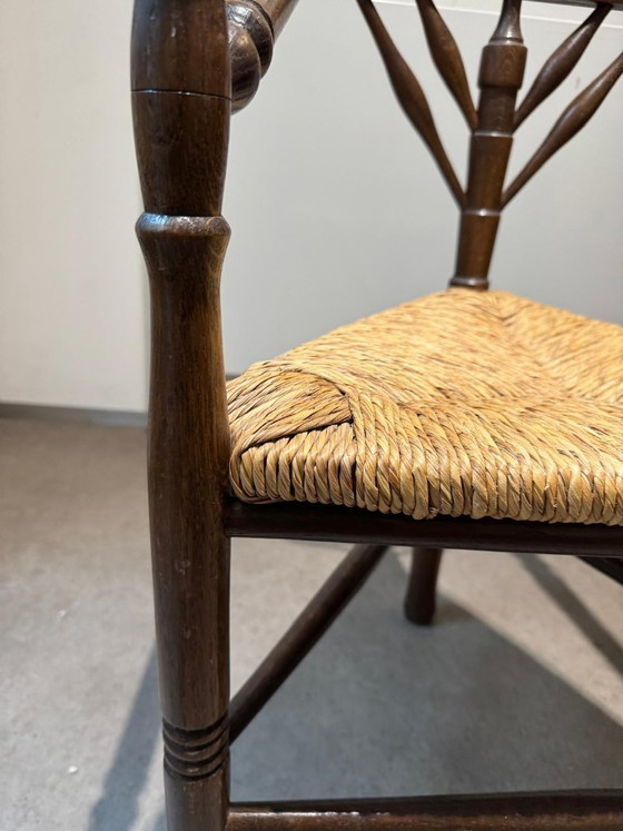 Image 1 of Poltrona in legno in stile edoardiano con seduta in vimini