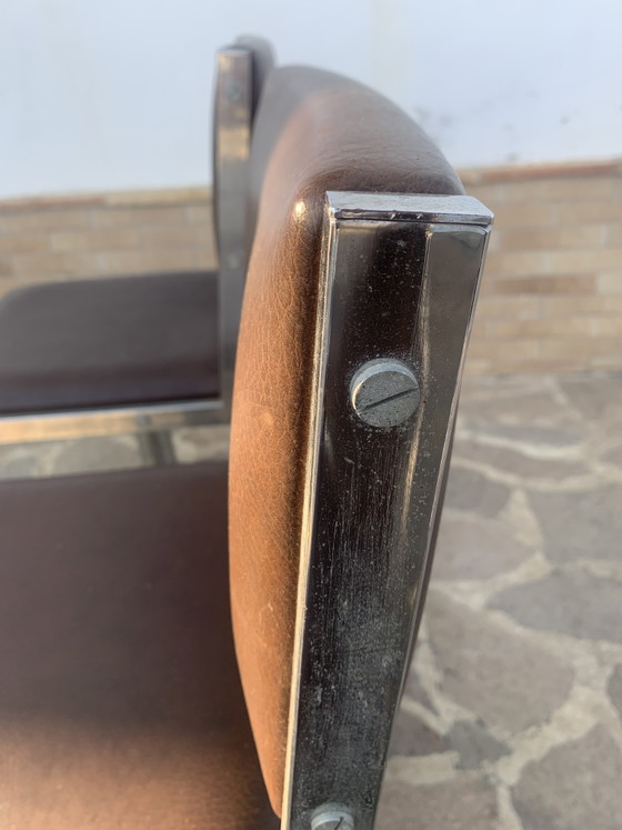 Set van 4 VAGHI-stoelen uit de jaren 70 - Chroom en bruin Skai - Italiaans design uit het midden van de 20e (photo 3 of 13)