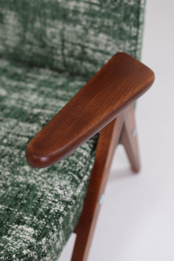 Image 1 of Sedia da salotto scandinava verde Design vintage Boho Rivestimento in tessuto melange, 1960, Polonia