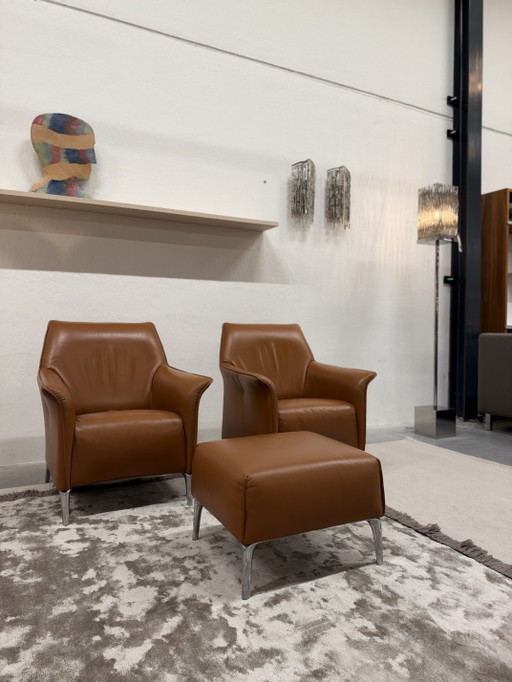 2 Leolux Mayuro Sessel mit Hocker Braunes Leder