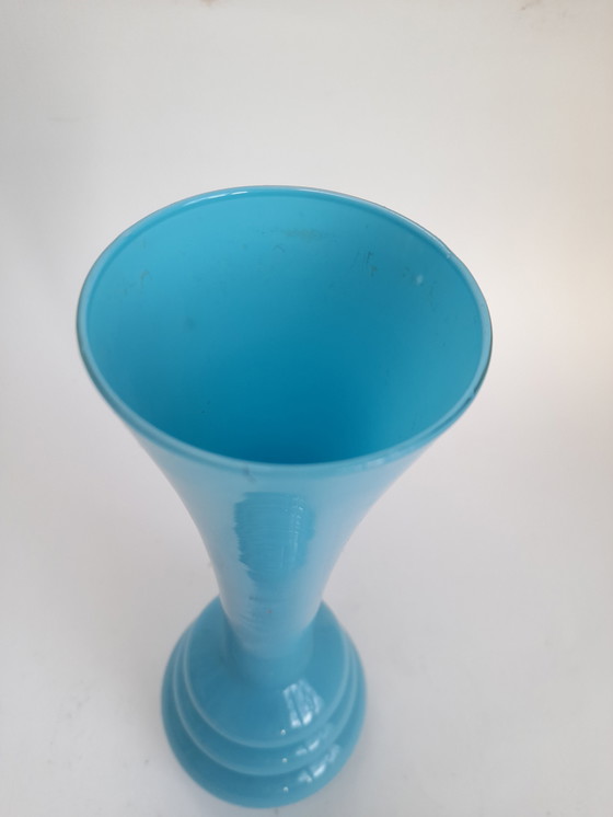 Image 1 of Blue opaline vase with space age rings