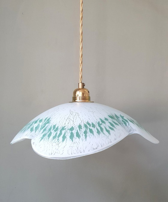 Grande (30cm) Suspension Vintage en Verre en forme de feuille – Métal (photo 2 of 20)