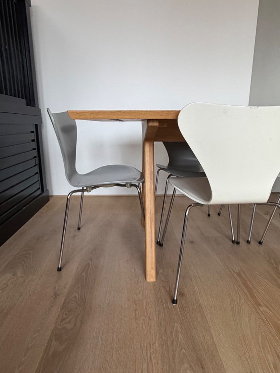 6x Sedie Originali Fritz Hansen Serie 7 (1989), Arne Jacobsen, Sedie da pranzo, Legno, Cromo, Bianco (foto 12 di 12)