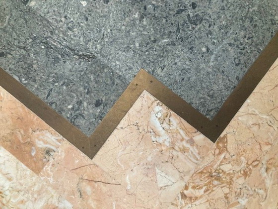 Image 1 of marble mosaic coffee table '80, salmon and green with brass