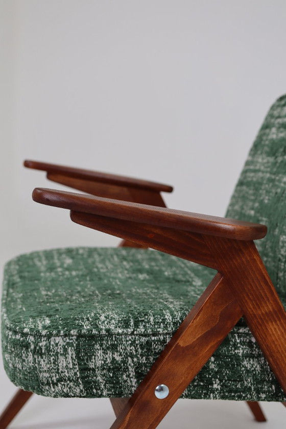 Image 1 of Sedia da salotto scandinava verde Design vintage Boho Rivestimento in tessuto melange, 1960, Polonia