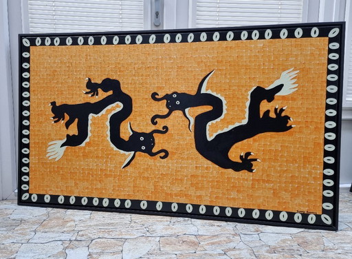 Frances Eckhardt - handmade artwork dragons 80x140 cm framed