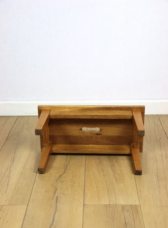 Image 1 of Wooden stool low rectangular seat ash wood