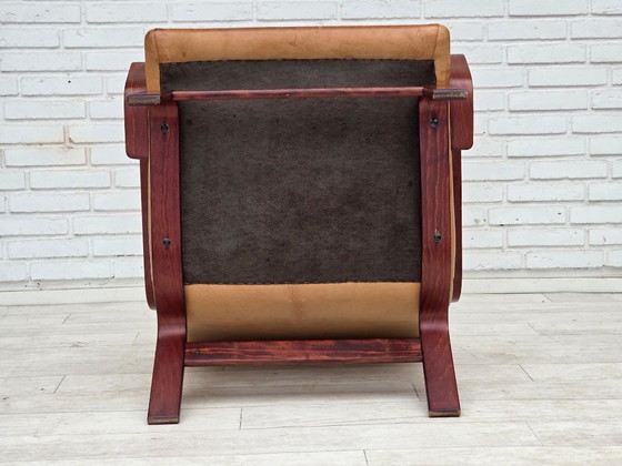 Jaren 70, Scandinavische Hoge Rug Fauteuil, Meubelleer, Gebogen Hout – Canvas (photo 2 of 20)