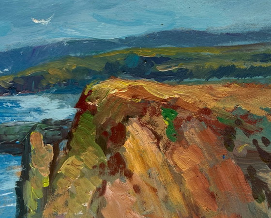 Image 1 of Original Oil Painting Summer Rock Landscape Waves crash against the rocks