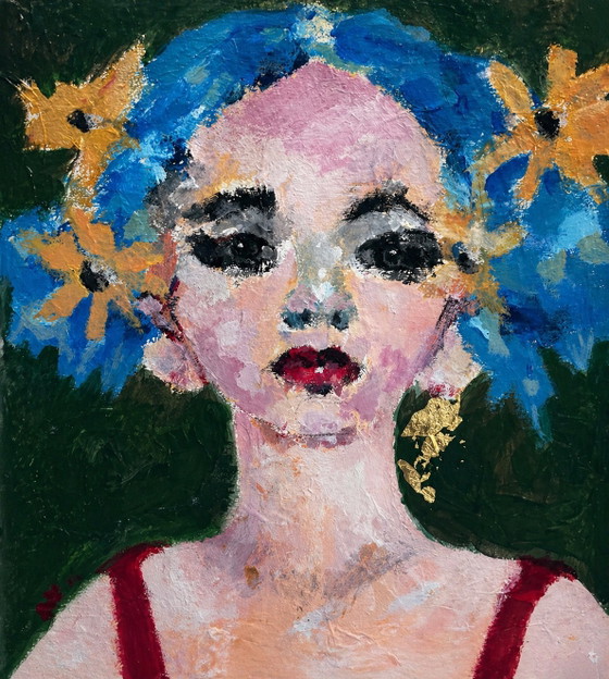 Blue Girl, acryl op canvas – Anne Verhaart, Schilderijen & Tekeningen, Gold (photo 4 of 5)