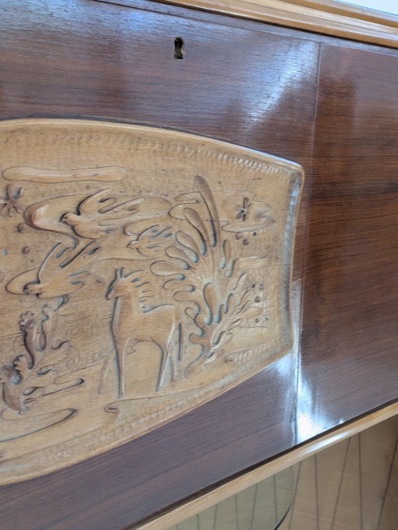 Image 1 of Dassi - Vittorio Dassi - Table d'appoint - Cristal, Bois, Laiton - Intérieur miroir