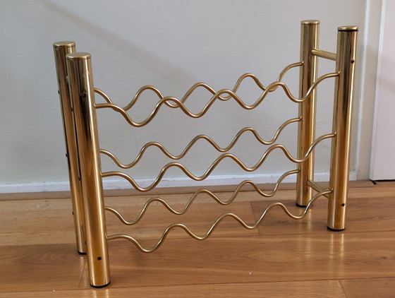 Vintage messing design flessenhouder / wijnrek uit Frankrijk, ca. 1970. – Copper (photo 3 of 5)