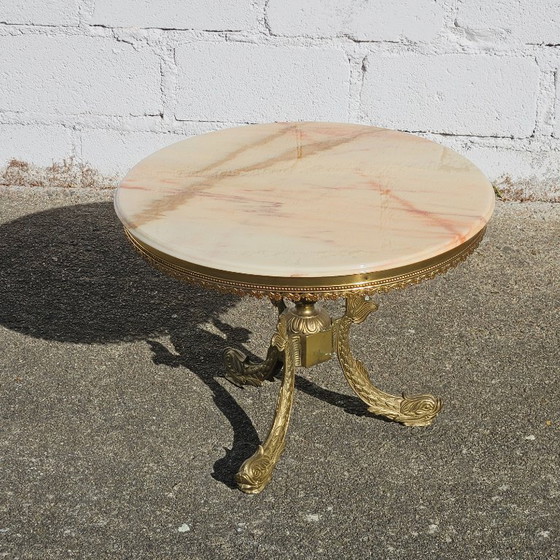 Image 1 of rench Víntage Marble and Bronze Coffee Table-round Cocktail Table-Style Louis XV-60s