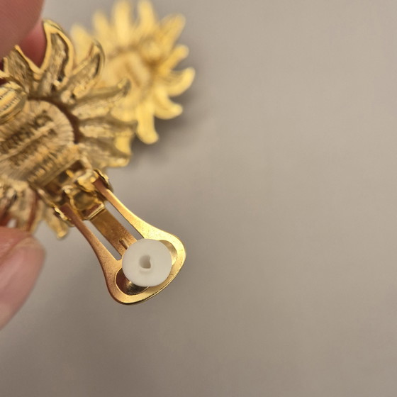 Image 1 of Gianni Versace Vintage Gouden Clip-On Oorbellen met Zonnegezicht