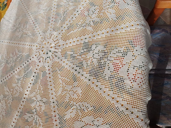 Unique Handmade Round Vintage Crochet Blanket, approx. 100 cm Diameter, Eigene Handarbeit, selbst gefertigt (photo 5 of 10)