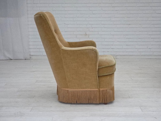 Image 1 of 1970s, Danish armchair, original light green furniture velour.