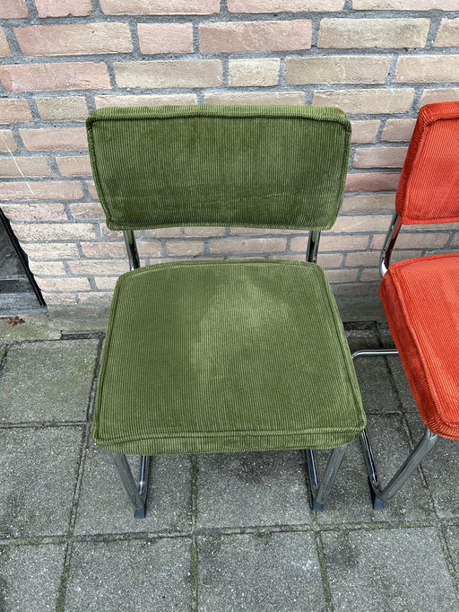 4 Ribstof Stoelen met Chrome Buisframe