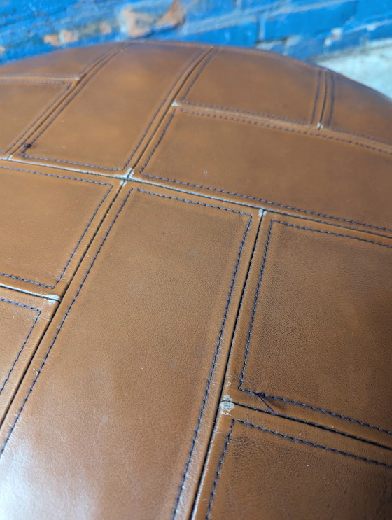 Image 1 of Vintage leather pouf, geometric design, 1970s