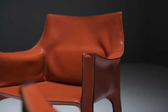 Image 1 of Early edition Cab 413 armchairs in leather by Mario Bellini for Cassina Italy