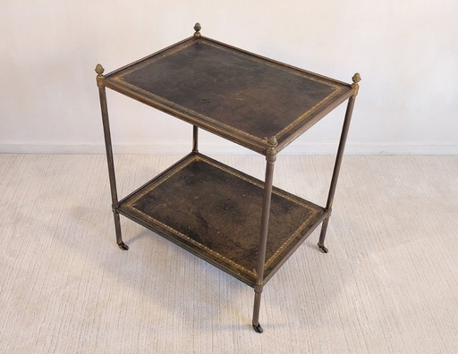 😍✨Prächtiger Barwagen von Maison Jansen – Messing, Bronze und Blattgoldleder – Um 1950✨😍