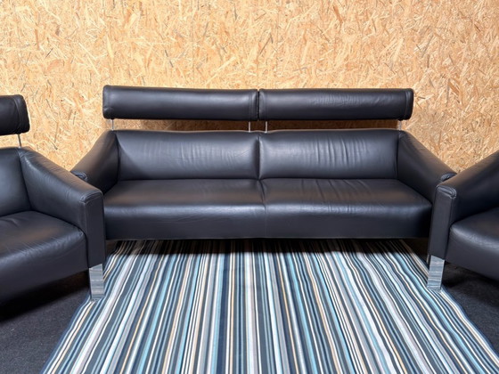 Image 1 of Divano e 2 poltrone Leolux Patachou in pelle nera