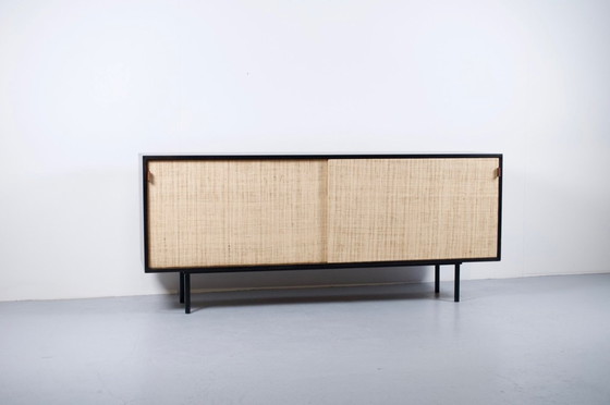 Image 1 of FLORENCE KNOLL SIDEBOARD MODEL 116 WOOD, LEATHER AND RAFFIA 1960