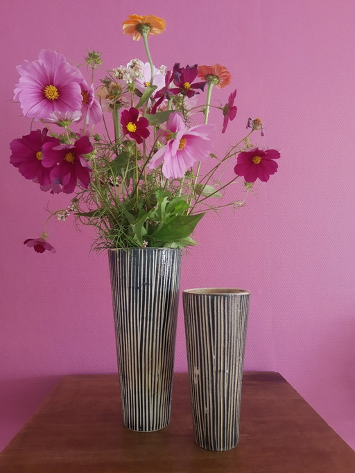 Great 50's Mid-Century Decorative Ceramic Vase Vases Vase Set, Vintage Handmade Design – vazen