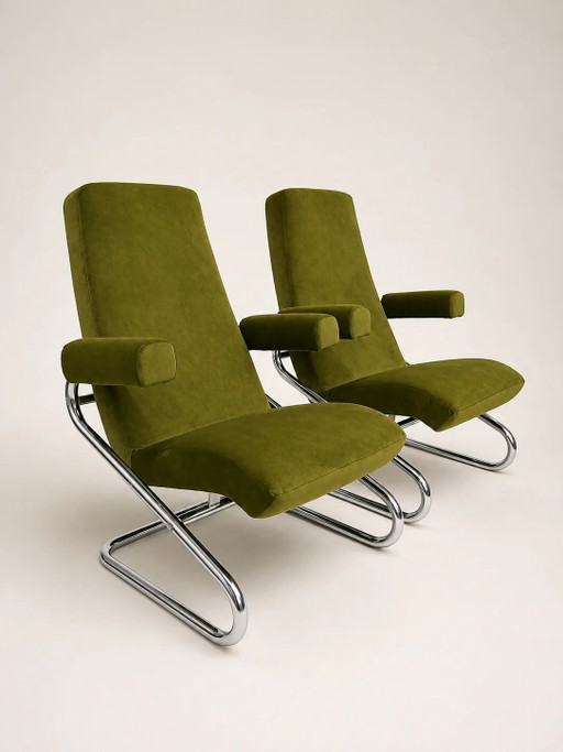 Vintage chromen buisframe fauteuils