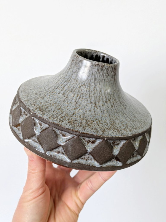 Image 1 of Midcentury Deense vaas van Frank Keramik | Licht Blauw Bruin Glazuur