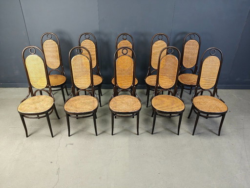 Thonet no. 207 dining chairs 'Long John', set of 10, 1980s