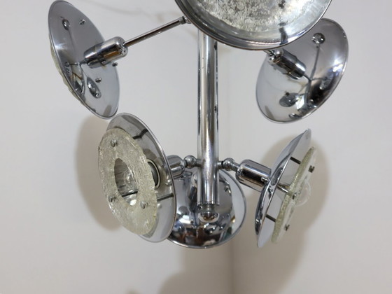 Image 1 of Esperia chandelier 1970s, chrome and Murano glass, 6 arms adjustable