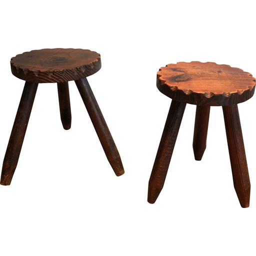 Paire de tabourets Brutalist vintage, 1950