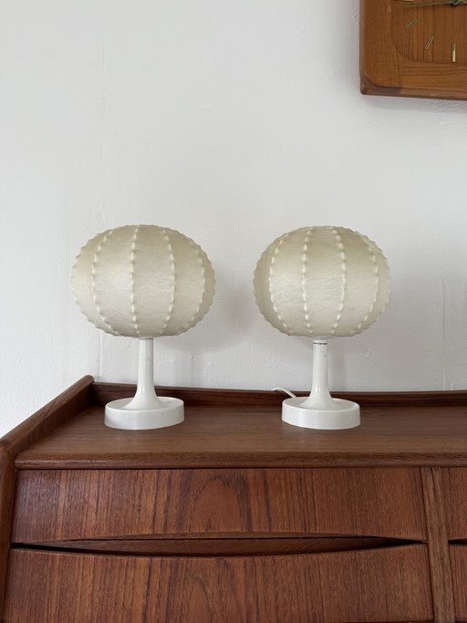 2x lámpara de mesa capullo, Golkant Leuchten '60