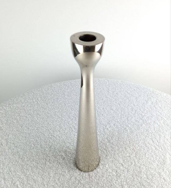 Vintage chrome candle holder mid century modern design 70s, Metal, Silver (photo 5 of 7)
