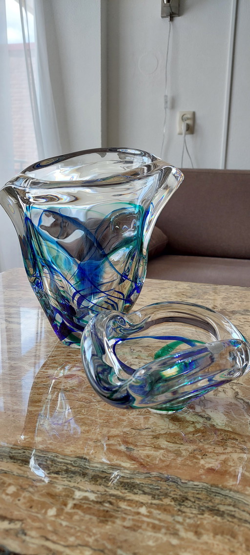 Vase and ashtray, Max Verboeket, crystal union Maastricht