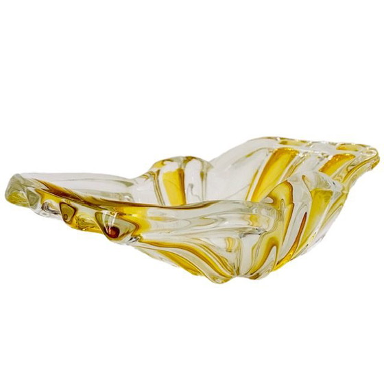 Image 1 of Ciotola in vetro pressato giallo August Walther & Sohne, anni '70