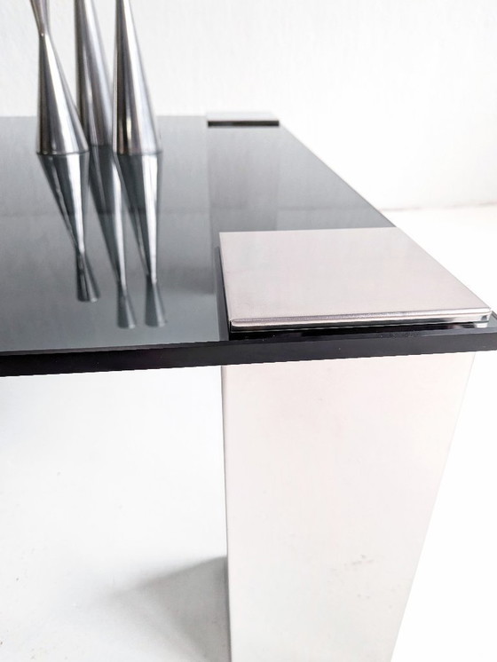 Image 1 of Italian Coffee Table with Smoked Glass Top & Mirror Legs 1970s